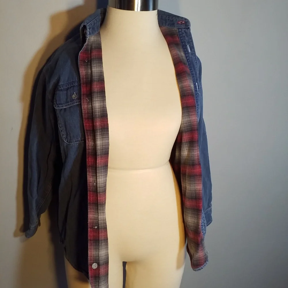 GAP LINED DENIM SHIRT M Plaid Flannel